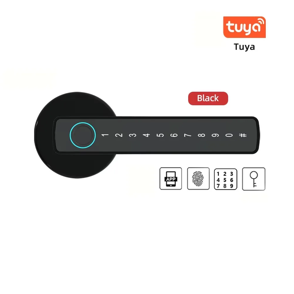 Tuya Bluetooth Smart Fingerprint Door Lock With Password Mechanical Key Unlocking For Wooden Door Single Handle Smartlife - 画像 (7)