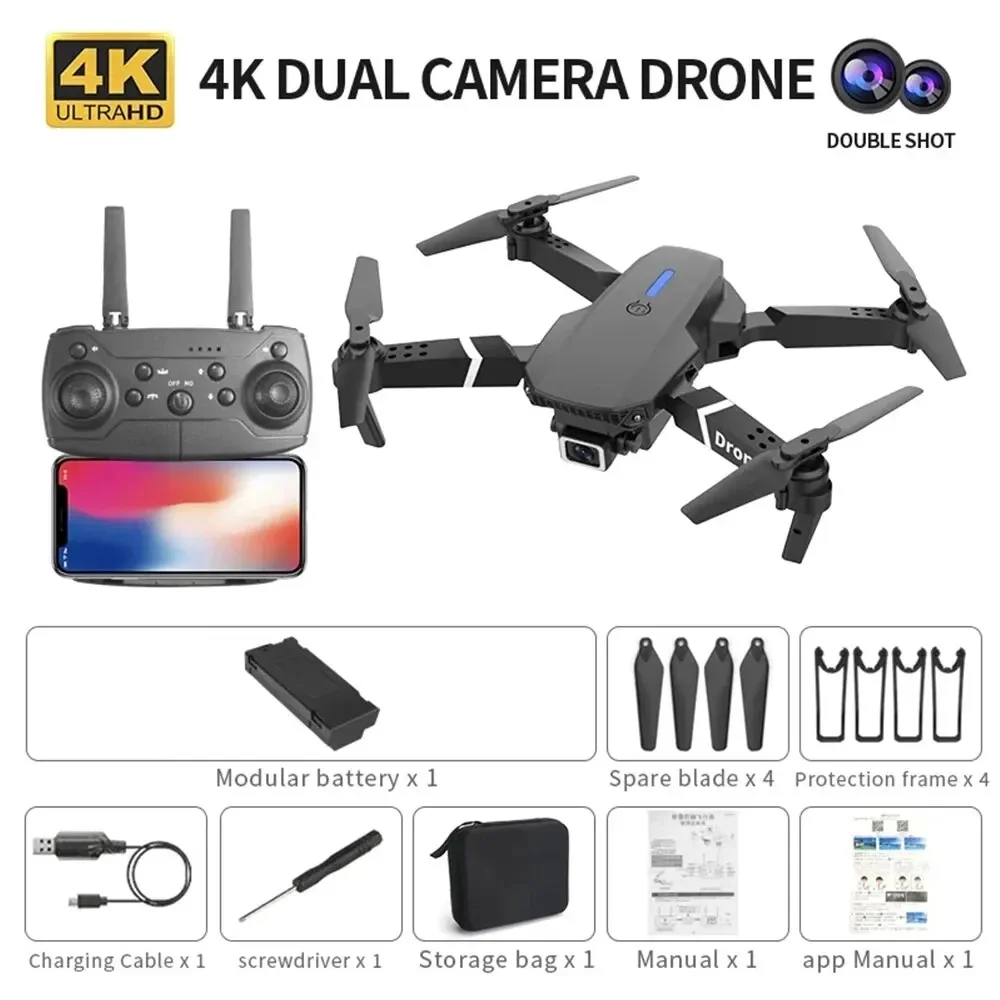 Professional Drone E88 4K Wide-Angle HD 1080P Camera WiFi FPV Height Hold Foldable RC Drone Quadrotor Helicopter Children's Toys - 画像 (7)