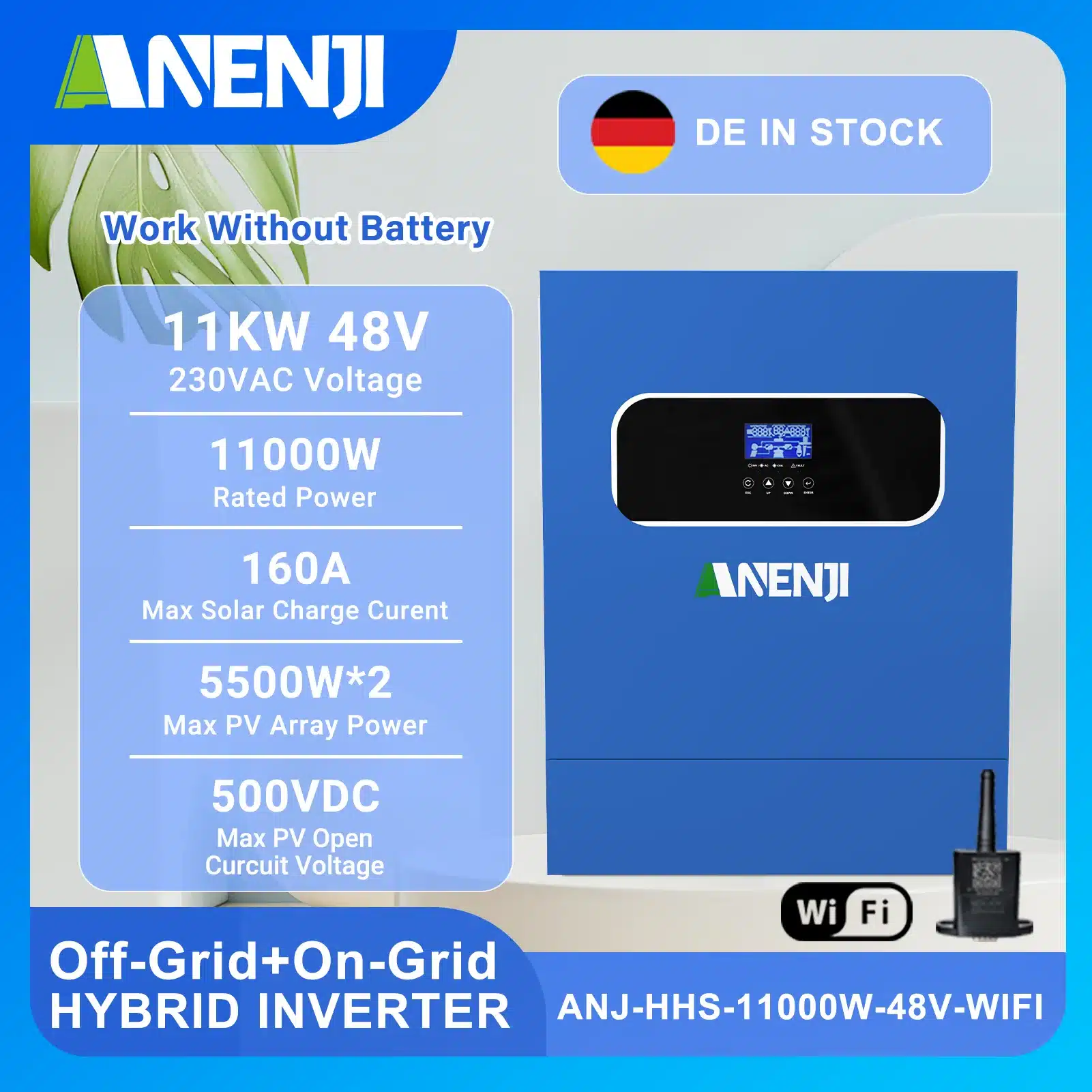 11KW 48V Solar Inverter Hybrid Off Grid 230V Pure Sine Wave MPPT PV 500V 120A Solar Charge Power Home Inverter - 画像 (7)