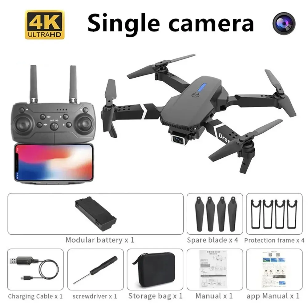 Professional Drone E88 4K Wide-Angle HD 1080P Camera WiFi FPV Height Hold Foldable RC Drone Quadrotor Helicopter Children's Toys - 画像 (7)