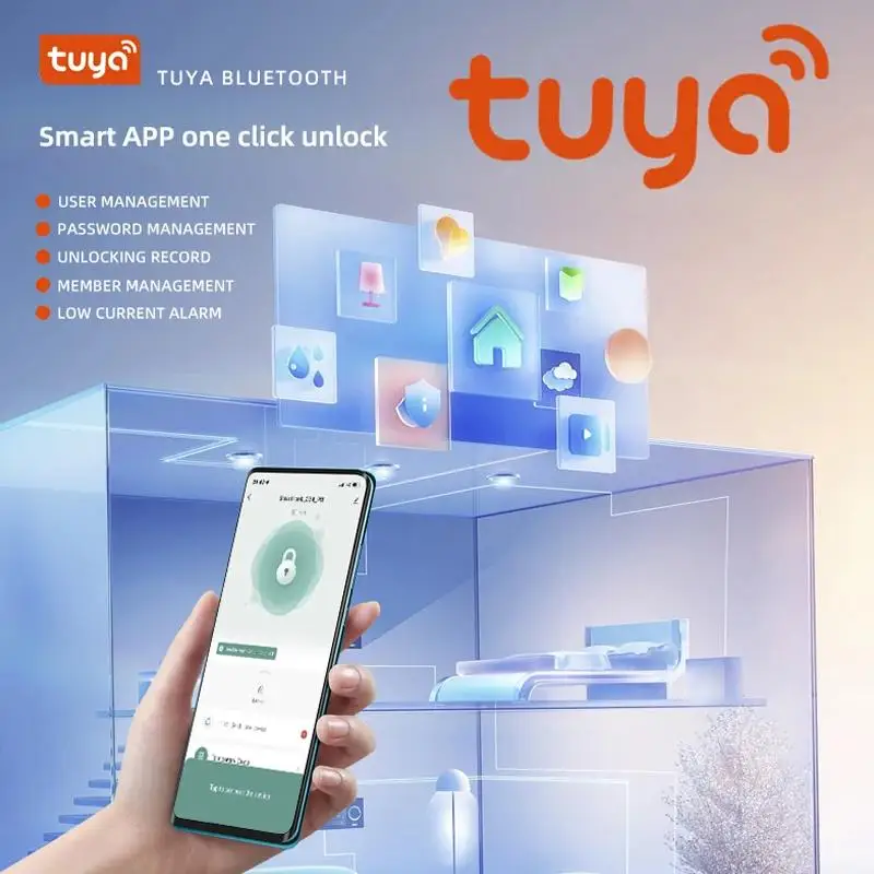 Tuya Bluetooth Smart Fingerprint Door Lock With Password Mechanical Key Unlocking For Wooden Door Single Handle Smartlife - 画像 (2)