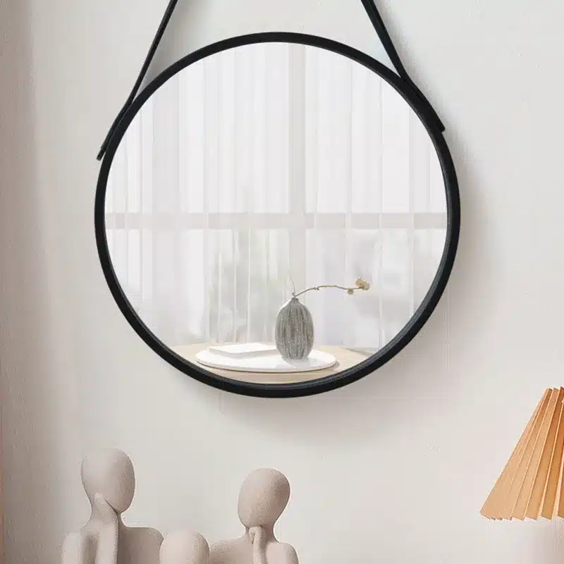 Perforation-free Vanity Mirror Wall-mounted Round Thickened Wooden Border Dressing Mirror Bathroom Mirror Makeup Mirror 전신거울 - 画像 (4)