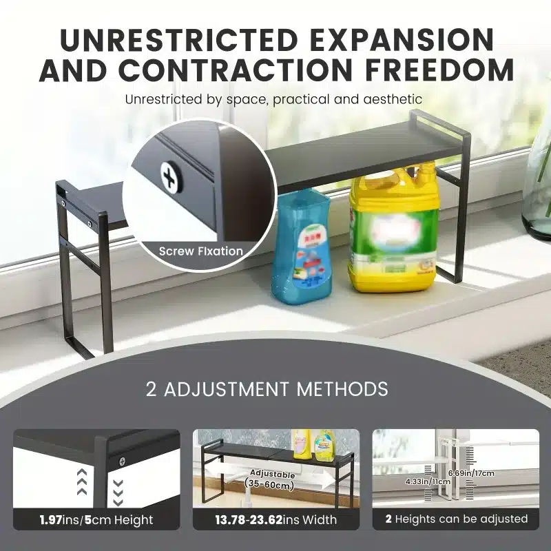 Retractable Kitchen Cabinet Storage Shelf Organizer Rack for Kitchen Bathroom Pantry Spice Cupboard Home Storage Shelf - 画像 (3)