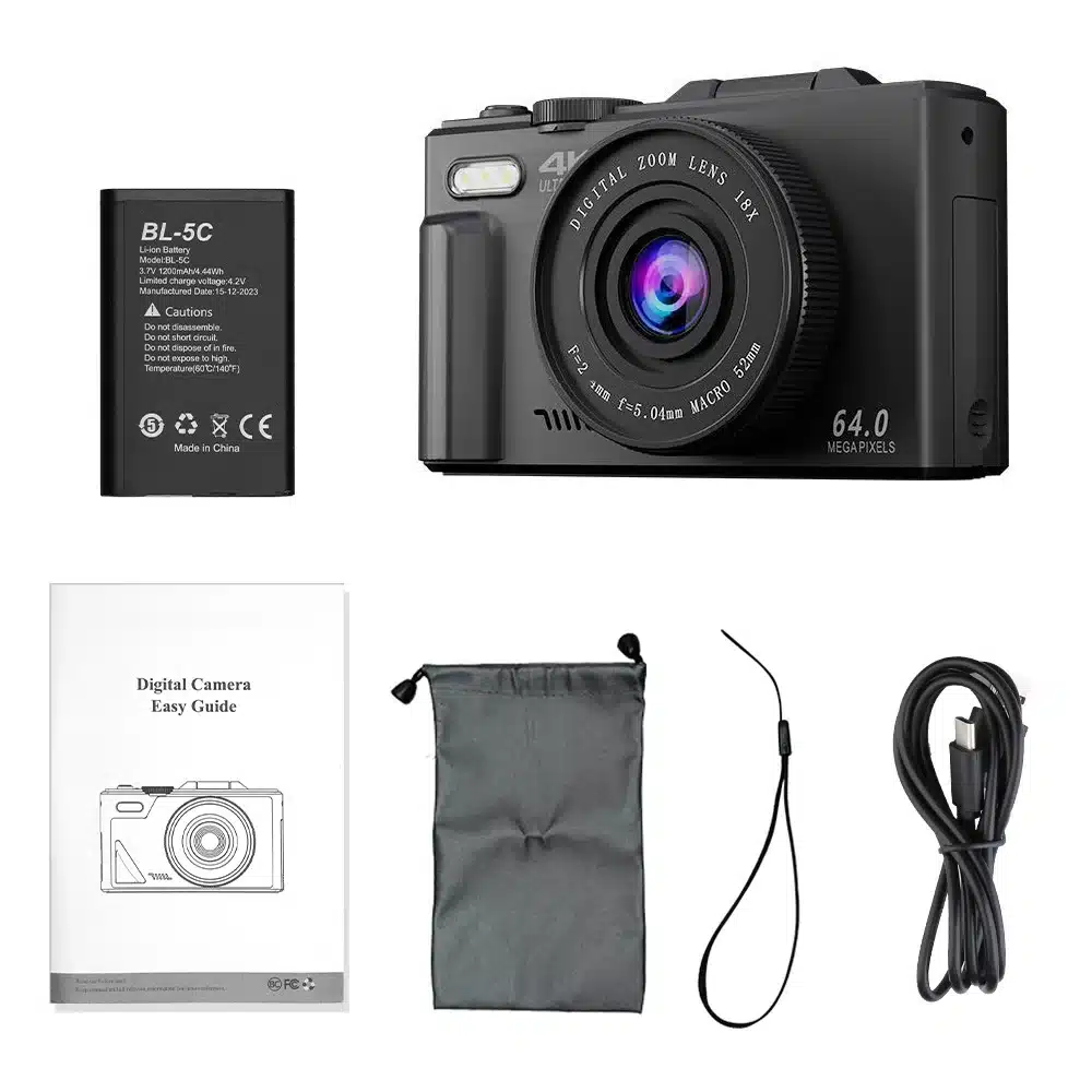 Compact Digital Photography Camera 4K 18X Digital Zoom Vintage Vlog Video Recorder YouTube 180° Flip Screen Selfile With Flash - 画像 (8)