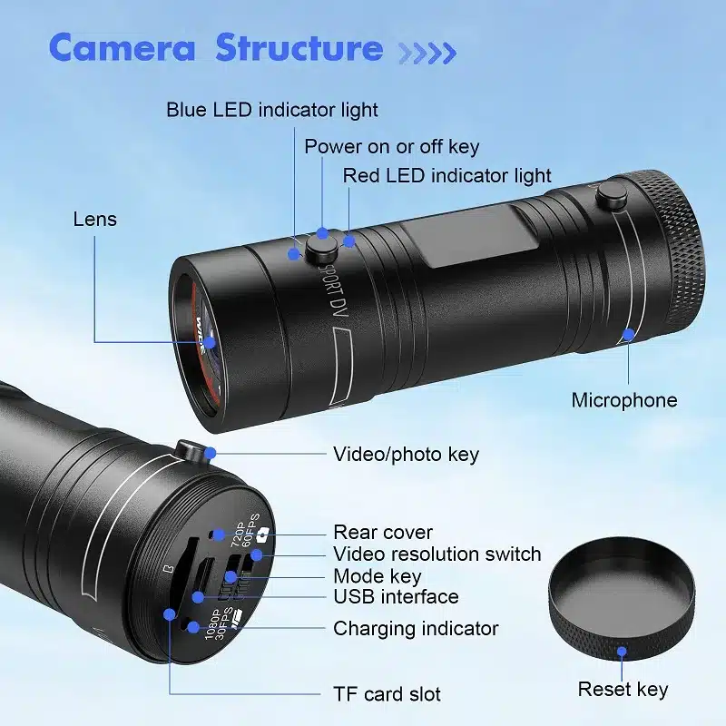 Mini Sport DV Action Sports Camera Flashlight Helmet Full HD 1080P Video Ideal for Bike, Cycle, Motorcycle Waterproof Camcorder - 画像 (4)