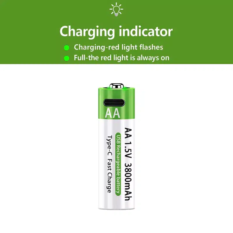 LIKEKALA Li-ion AA Rechargeable Batteries USB Lithium-ion 3800mAh 1.5V AA Rechargeable Batteries+ Data Cable and Storage Box - 画像 (4)