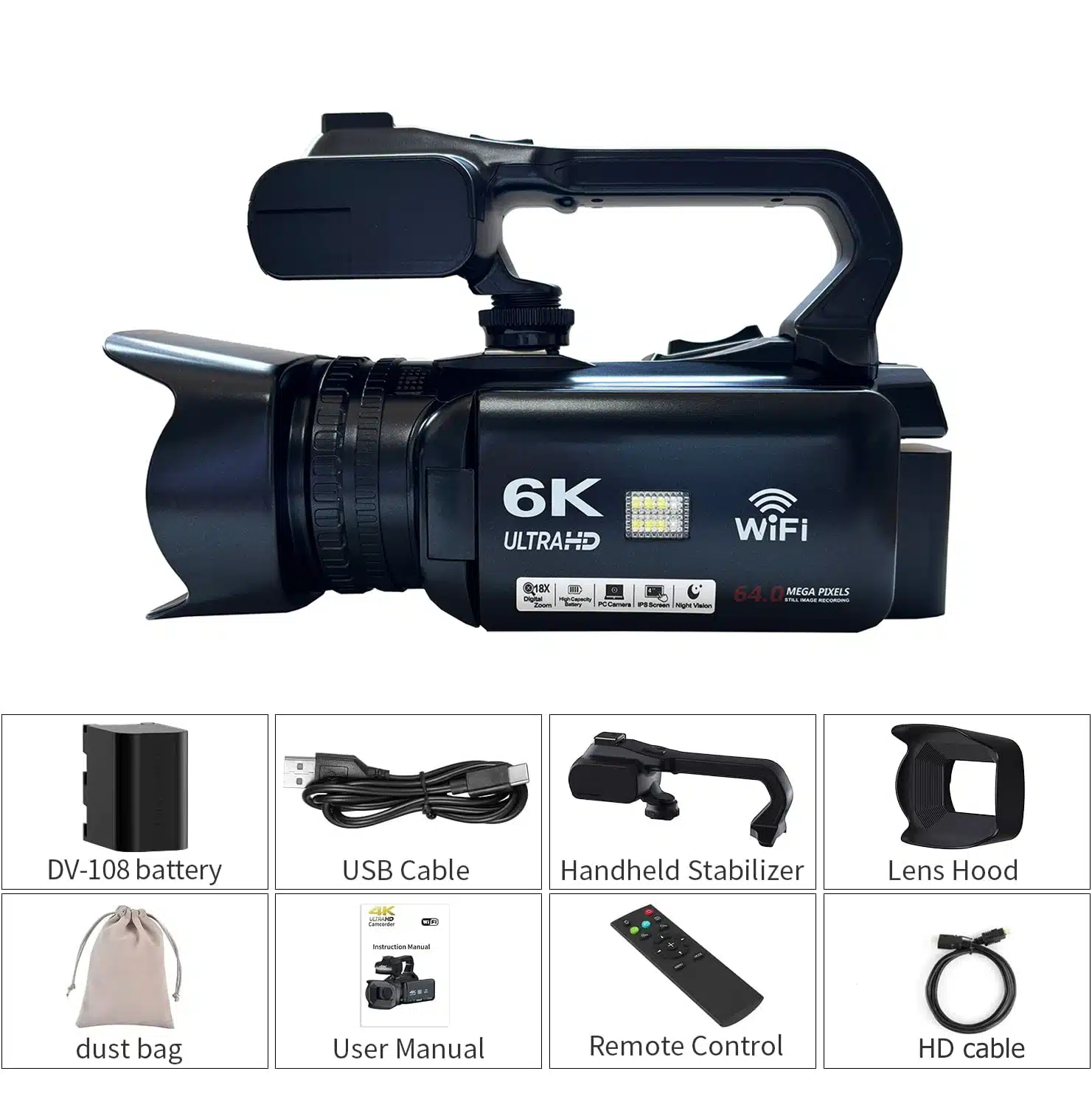 Live Streaming Vlog 6K Camera 18X Digital Zoom 64MP IR Night UHD 4.0 IPS Touch Screen WIFI Professional Video Camera - 画像 (3)