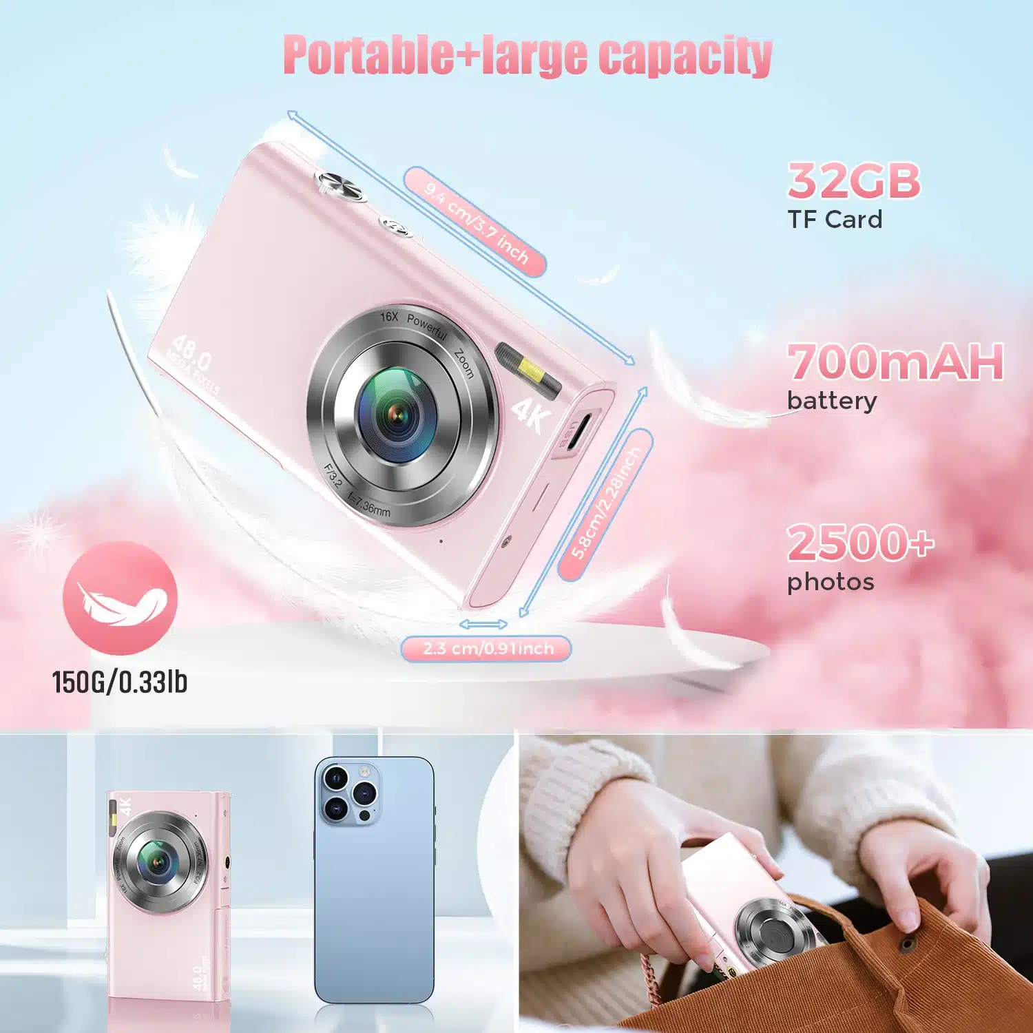 4K Digital Camera Autofocus Vlogging Camera HD 48MP with 2.8" Large Screen Camcorder Camera for Photography for Kid Adult - 画像 (2)