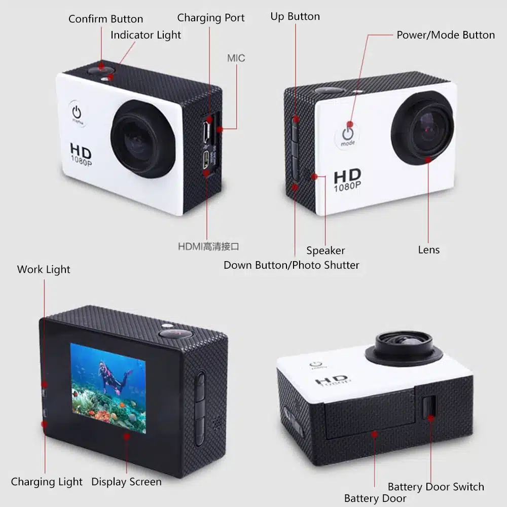 Underwater Waterproof Sports Camera Multifunctional Outdoor Riding Sports DV Skiing Diving Action Camera Video Camera For Helmet - 画像 (5)