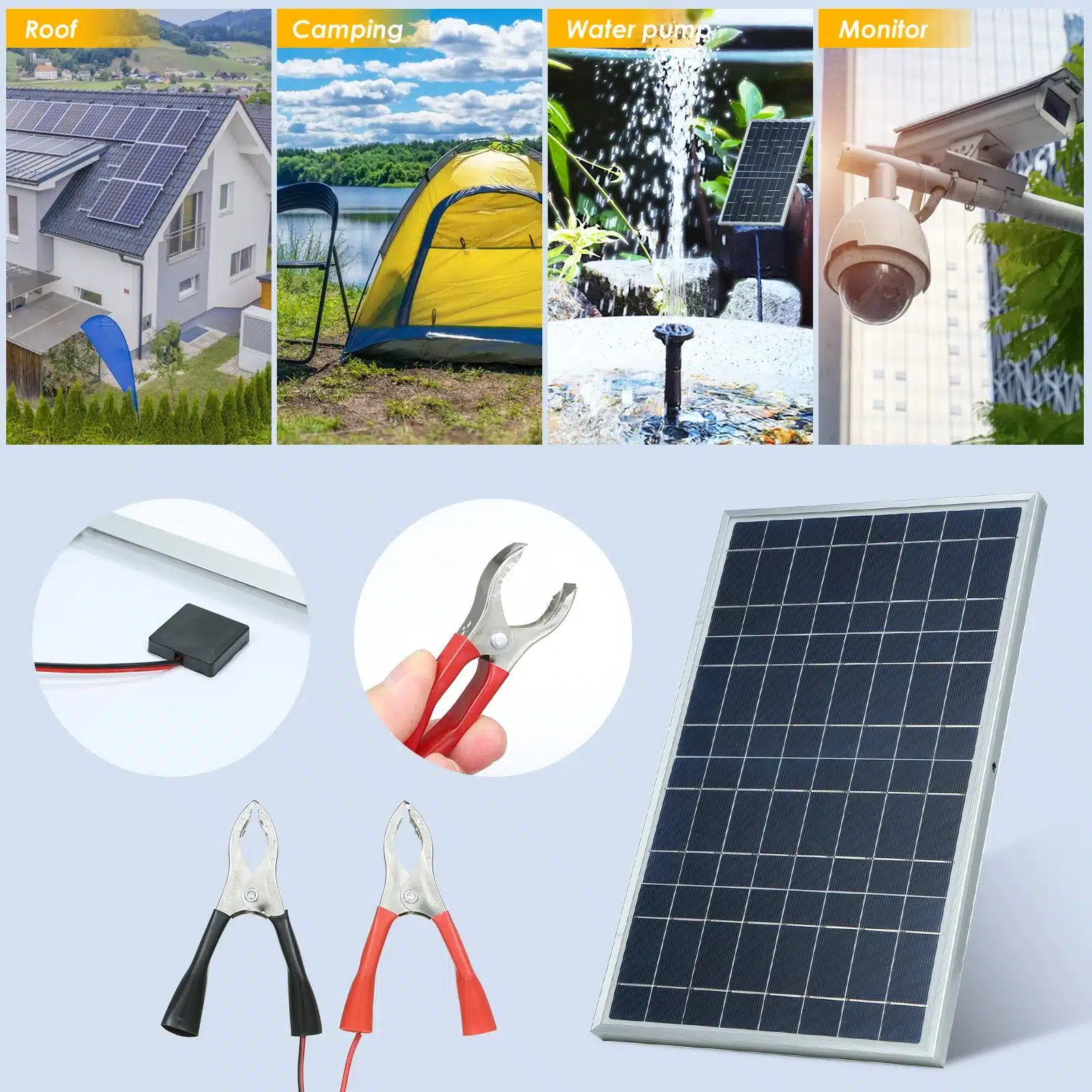 300W 12V Solar Panel Kit Complete Polycrystalline USB Power Portable Outdoor Rechargeable Solar Cell Solar Generator for Home - 画像 (4)