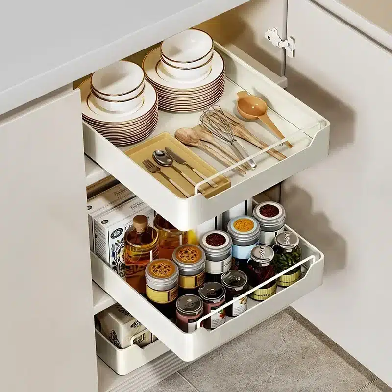 ZEXEF Kitchen Storage Box with Sliding Rail Pull-out Cabinet Storage Rack Spice Pantry Shelves Drawer Kitchen Organizer Basket - 画像 (2)