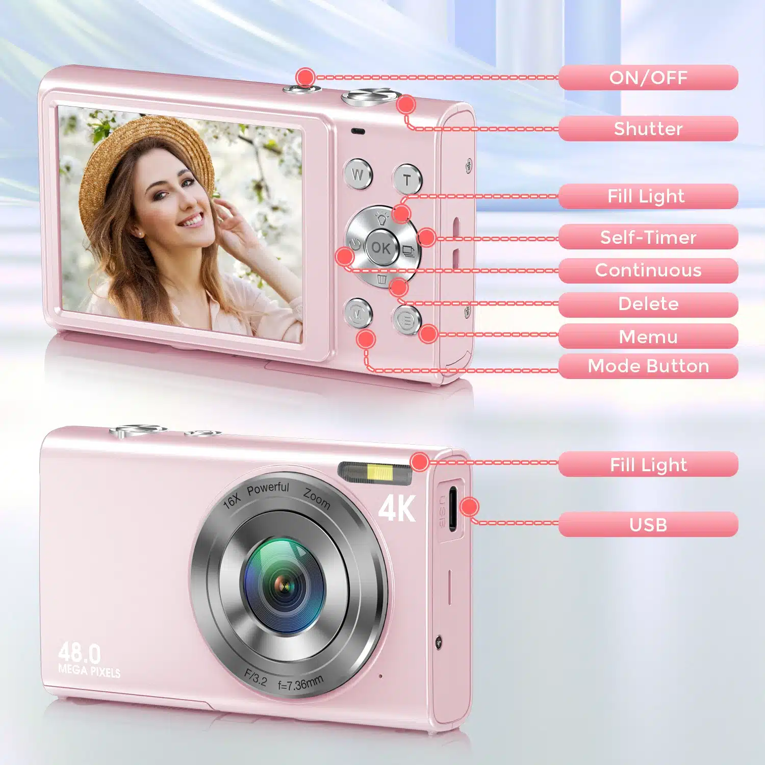 4K Digital Camera Autofocus Vlogging Camera HD 48MP with 2.8" Large Screen Camcorder Camera for Photography for Kid Adult - 画像 (3)