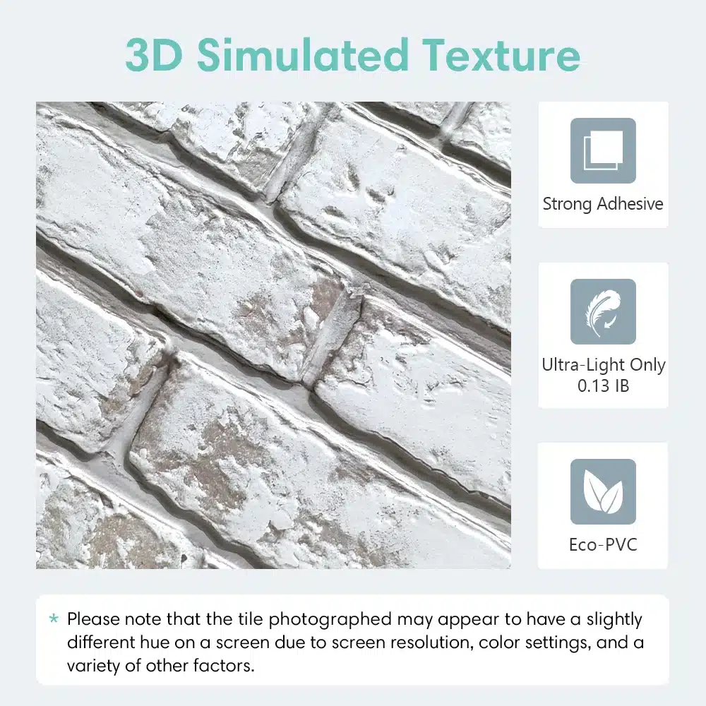 10 Pcs 3D Wall Panel Peel and Stick, 3D Brick Wall Sticker, Kitchen Adhesive Sticker, Tiles Stickers Waterproof - 画像 (3)