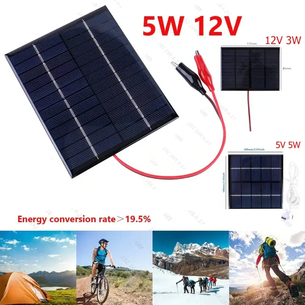 5W 12V Solar Cell Waterproof Solar Charging Panel DIY Polysilicon Solar Epoxy Cell Charger for Lamp Fan Pump for Outdoor Camping