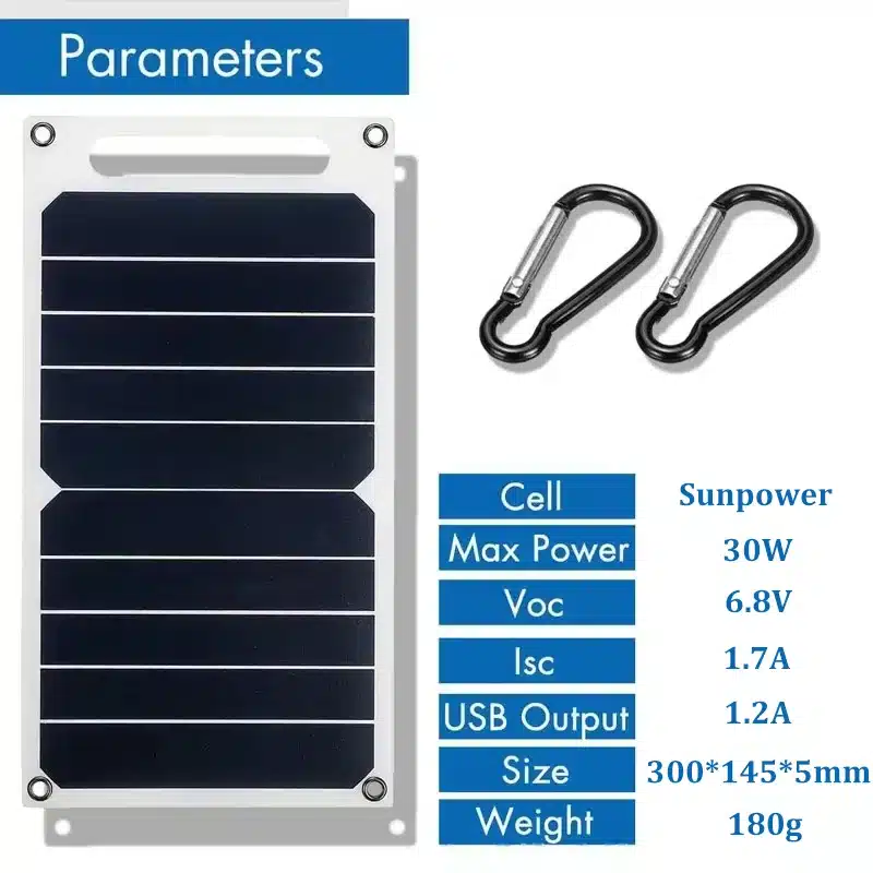 30W Solar Panel With USB Waterproof Outdoor Hiking And Camping Portable Battery Mobile Phone Charging Bank Charging Panel 6.8V - 画像 (5)