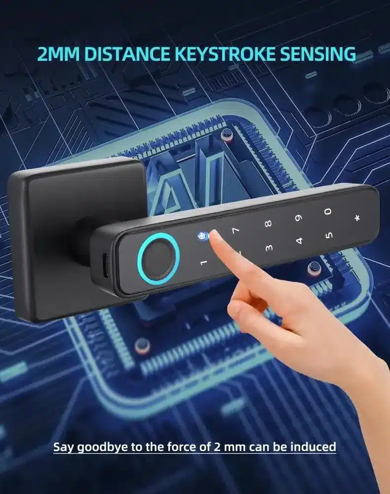 Tuya Bluetooth Smart Fingerprint Door Lock With Password Mechanical Key Unlocking For Wooden Door Single Handle Smartlife - 画像 (3)