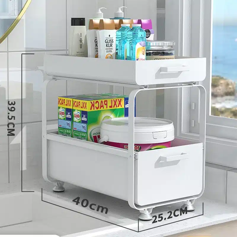 Kitchen Pull Out Shelf Floor Standing Carbon Steel Double Storage Rack Multifunctional Drawer Cabinet Under Sink Organizer - 画像 (8)