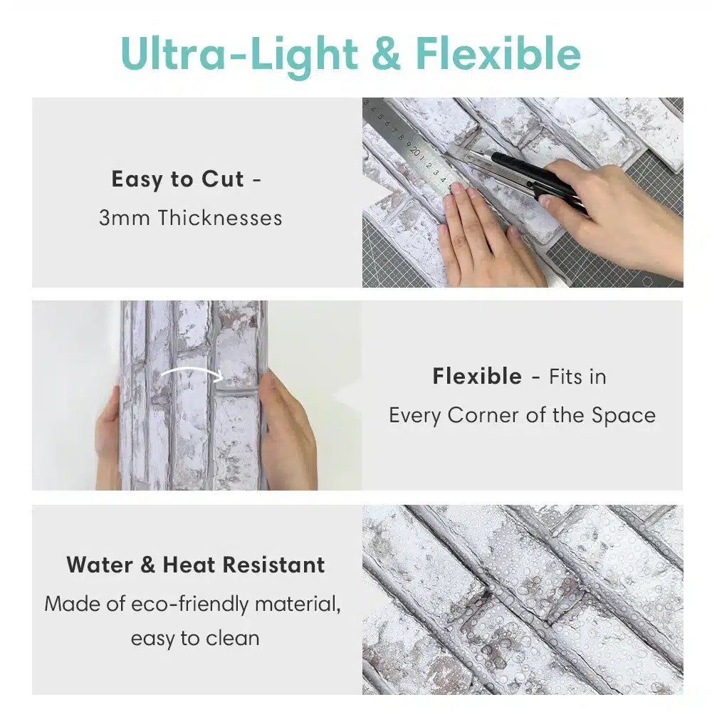 10 Pcs 3D Wall Panel Peel and Stick, 3D Brick Wall Sticker, Kitchen Adhesive Sticker, Tiles Stickers Waterproof - 画像 (5)