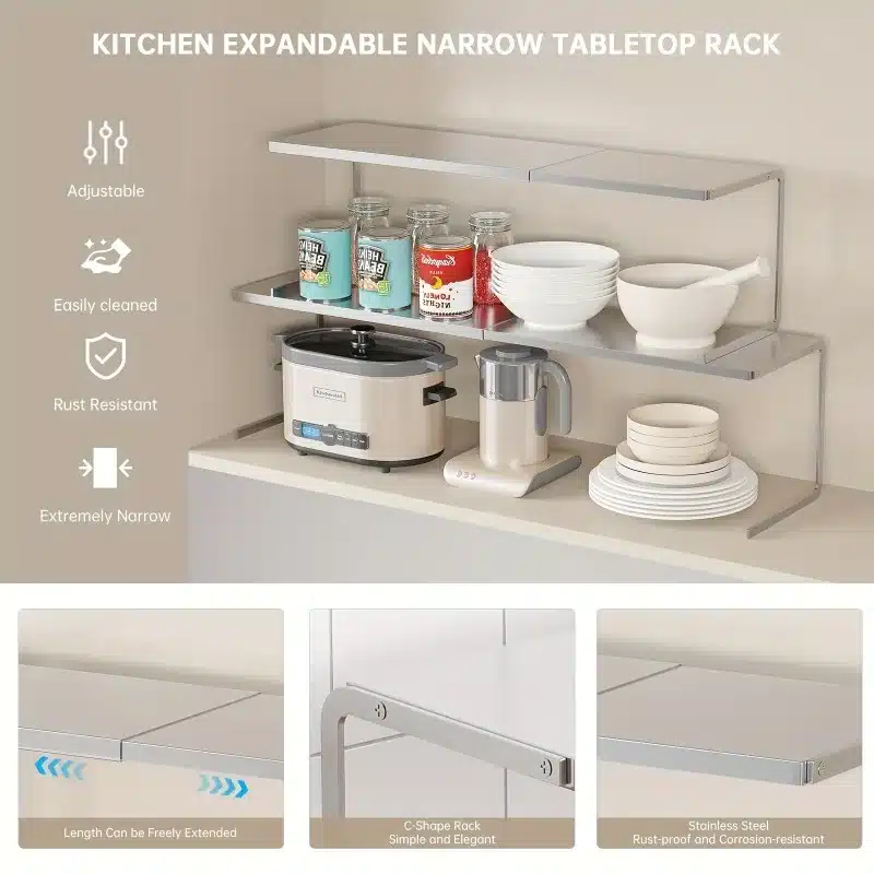 Kitchen Storage Rack Shelving Unit Cabinet Organizer Under Sink Adjustable Spice Tiered Divider Countertop Kitchen Durable - 画像 (2)