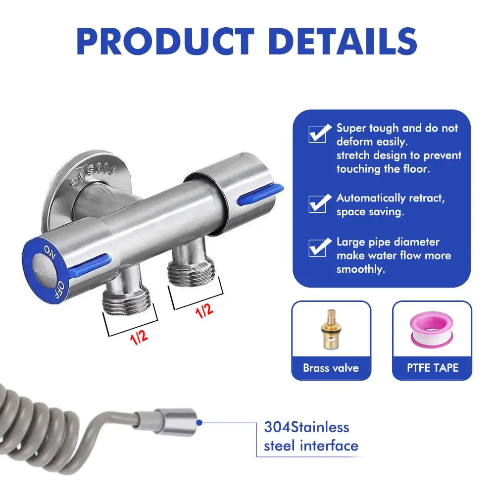 304 Stainless Steel Spray Gun Shower Handheld Bidet Sprayer Set Handheld Toilet Bidet Faucet Sprayer Shower Nozzle Self Cleaning - 画像 (3)