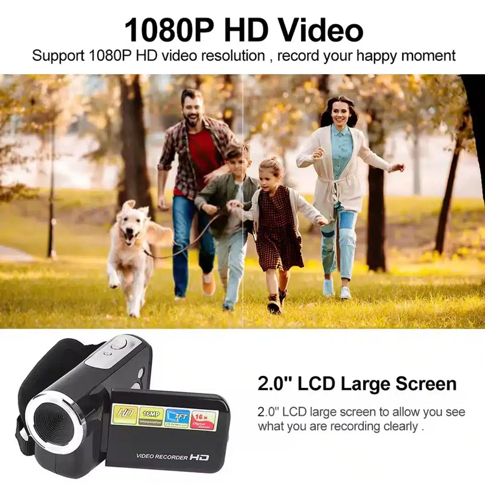 1080P 16MP Digital Camera 2.4 Inch Rotatable Screen Camcorder 16X Zoom HD Video Recorder - 画像 (3)
