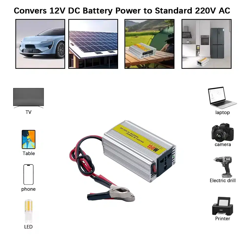 150W Portable Inverter outdoor Inverter Solar Inverter USB DC 12V to AC 220V Converter USB Battery Clip Universal Socket - 画像 (3)