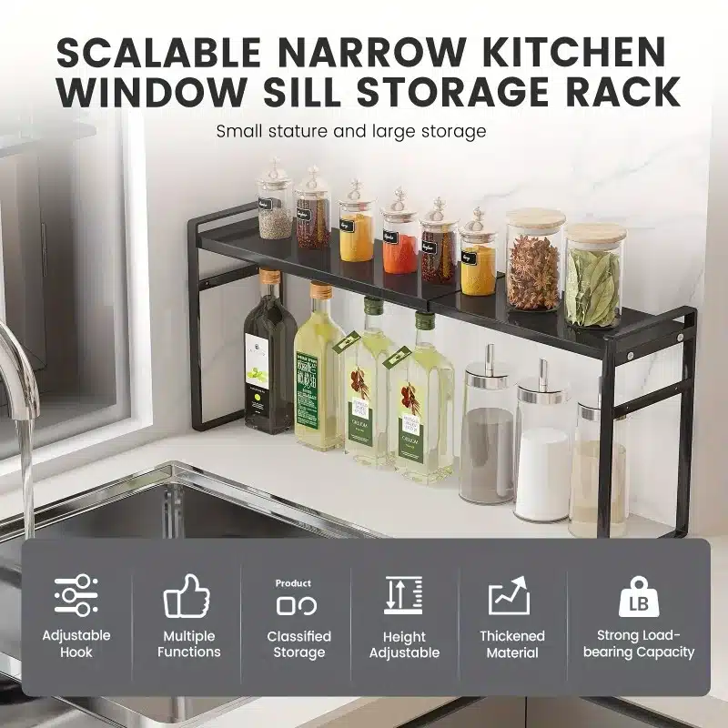 Retractable Kitchen Cabinet Storage Shelf Organizer Rack for Kitchen Bathroom Pantry Spice Cupboard Home Storage Shelf - 画像 (2)