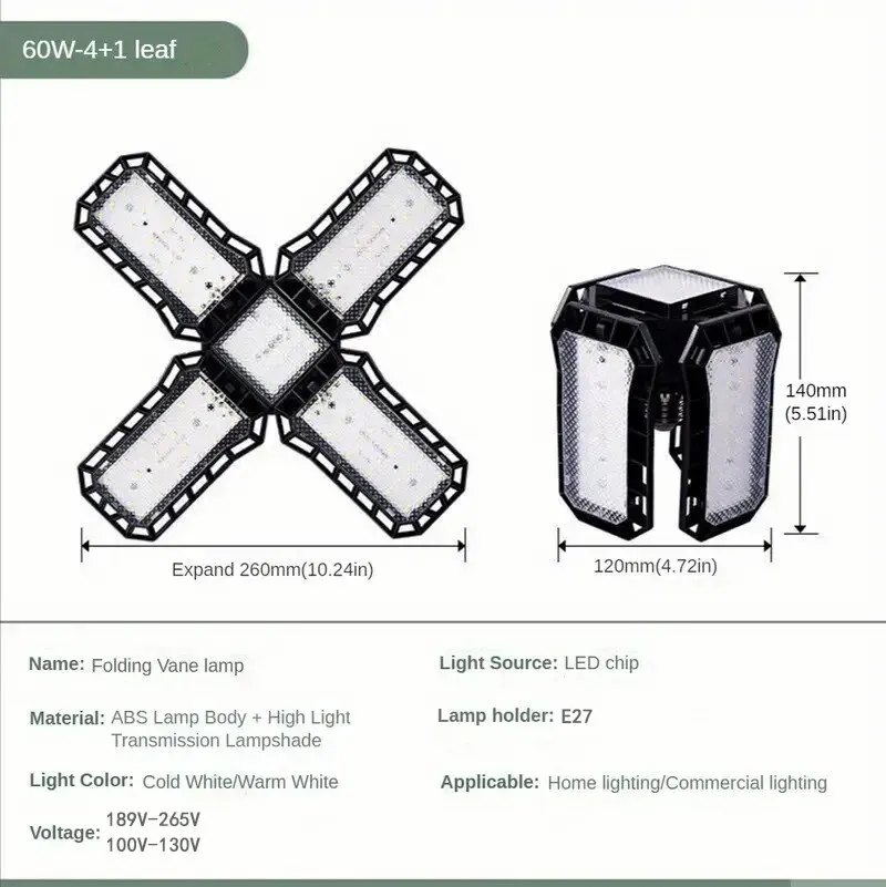 LED Garage Light Bulbs, 40W 60W 80W10000LM Super Bright Garage Lighting LED Shop Light With Adjustable Panels, E27 Screw Socket - 画像 (8)