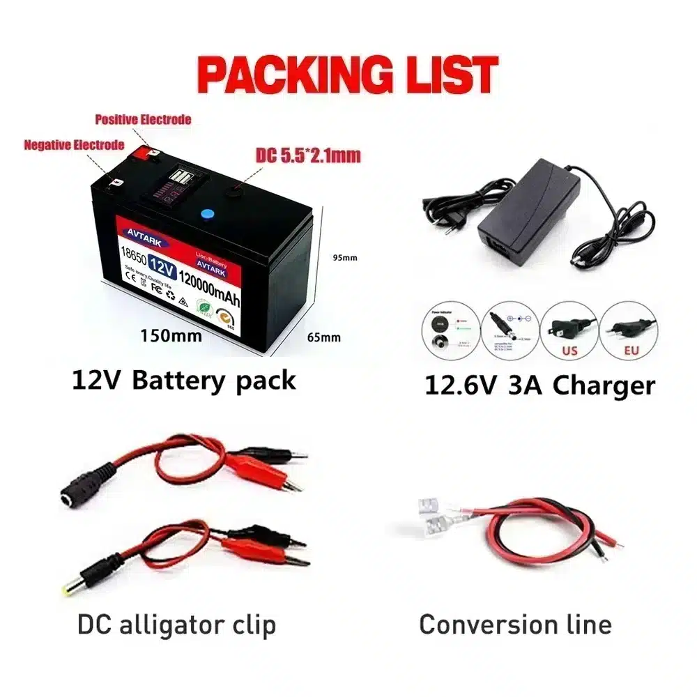 NEW 12V Battery 120Ah 18650 lithium battery pack Rechargeable battery for solar energy electric vehicle battery+12.6v3A charger - 画像 (2)