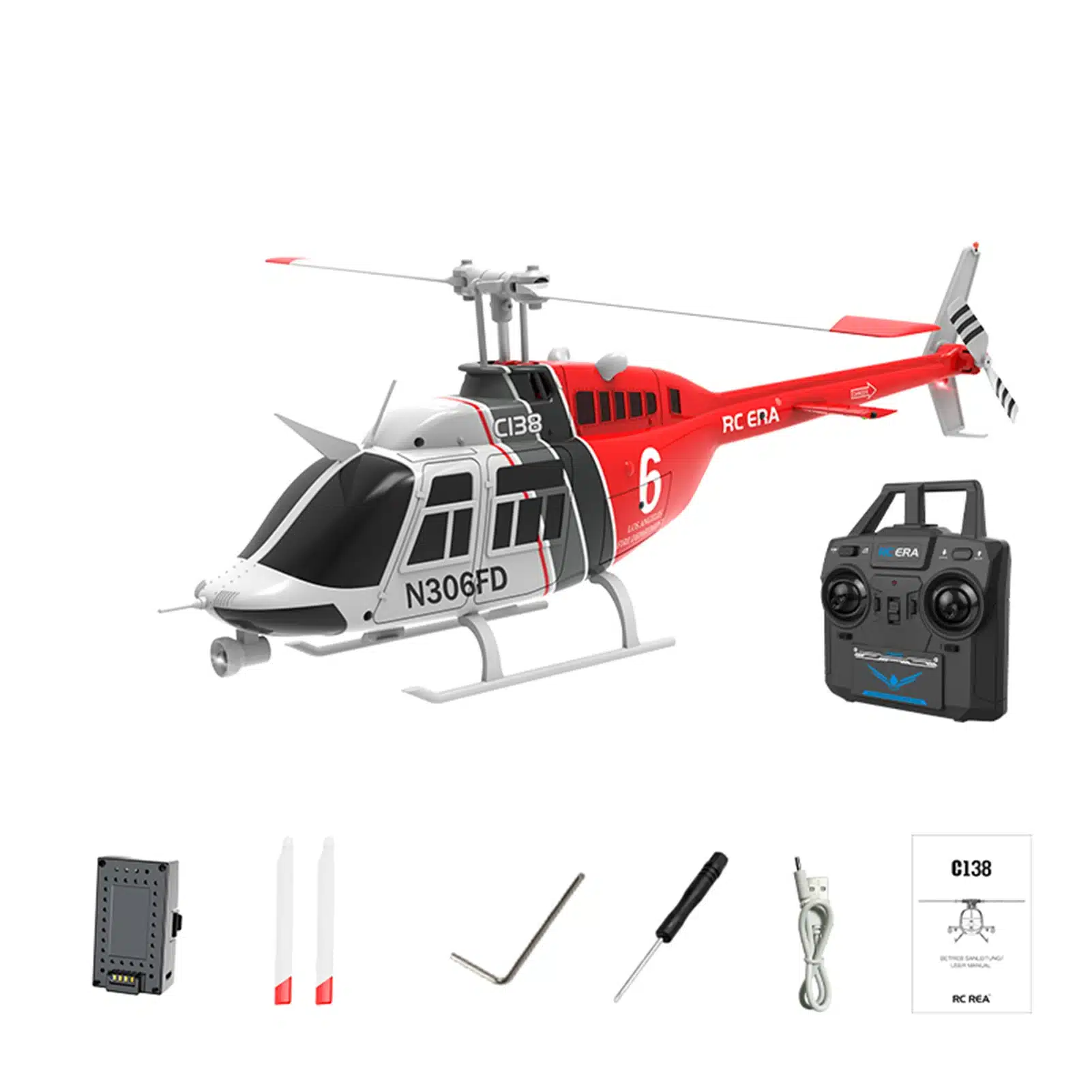 RC ERA C138 RC Helicopter 206 Jet Ranger 6-axis Gyro Hold 4ch RC Helicopter Aircraft Hobby for Adults 1/33 RTF RC Helicopter - 画像 (2)