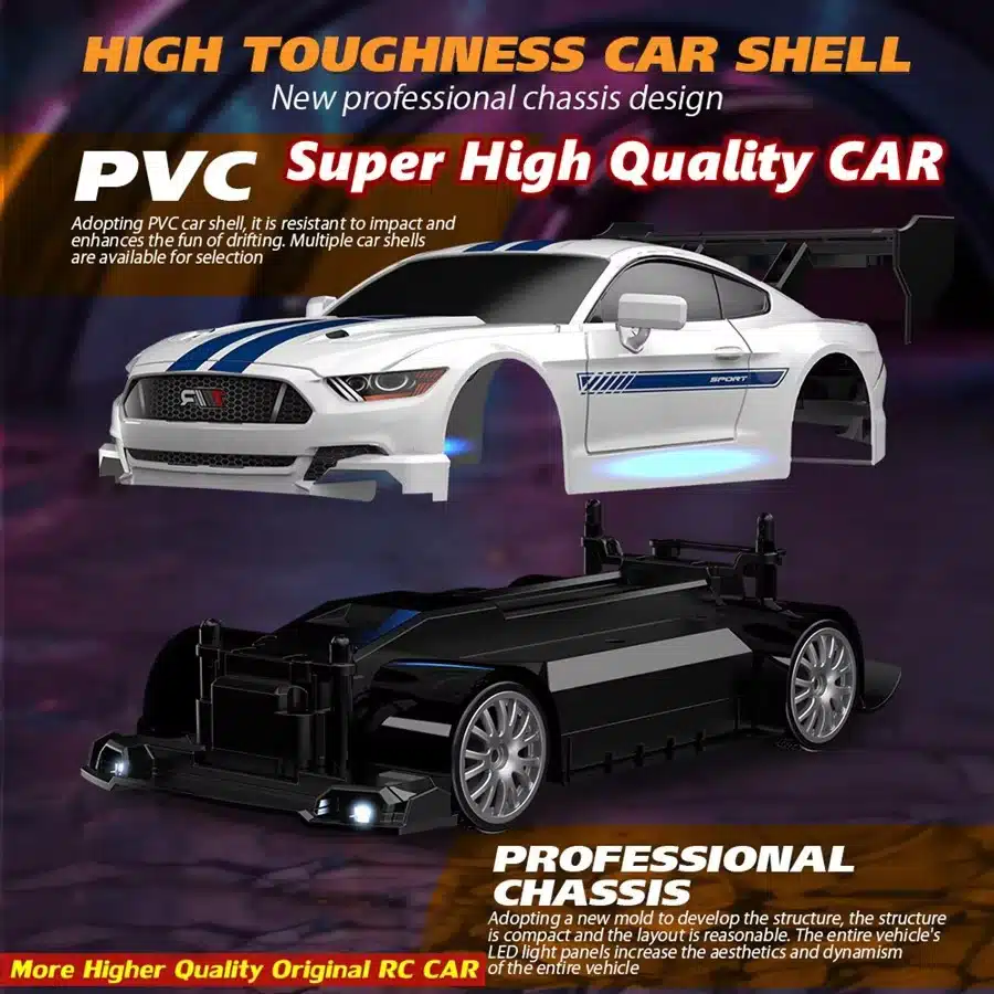 1:24 High Speed RC Drift Vehicle Cars Mustang 4WD Remote Control Racing Car Gift Competition Race Car Boys Toy Replaceable Tire - 画像 (5)